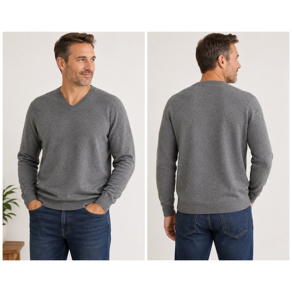 Alexander Julian Colours Mens XXL Gray 100% Cashmere V-Neck Sweater  Knit